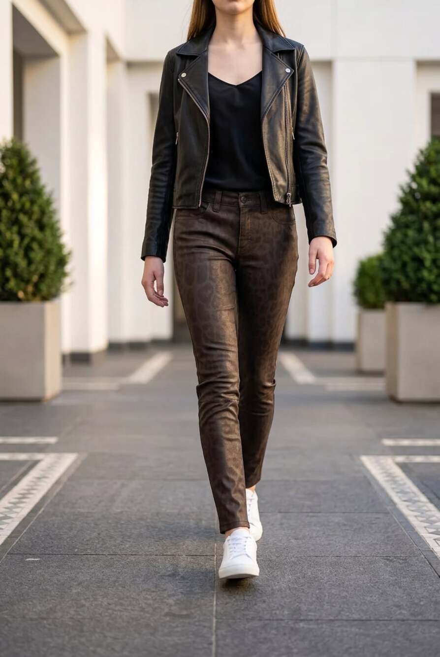 BOGO Joe's Jeans Restore Skinny Ankle Leopard Print Leather Pants in Taupe